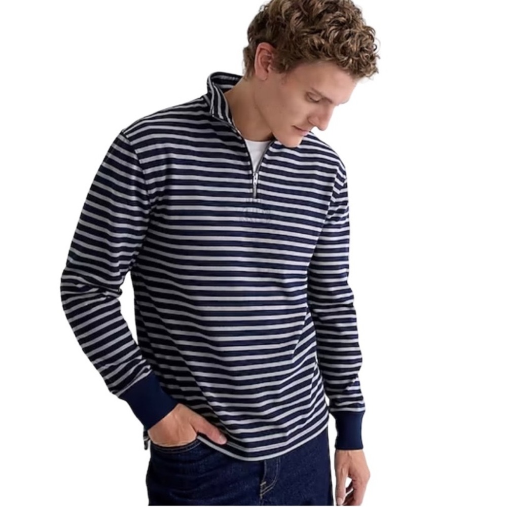 Jcrew half zip rugby shirt in stripe blue size small